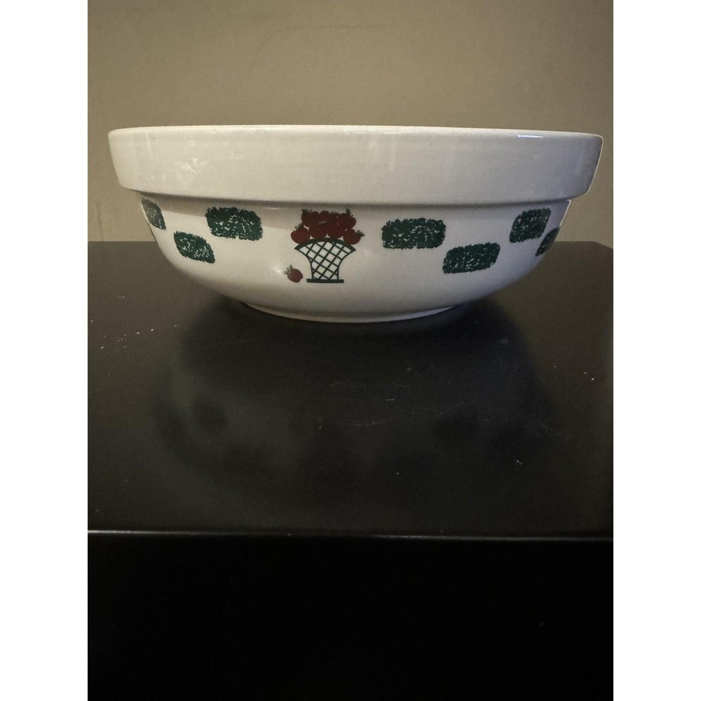Vintage GEI 10" Nesting Mixing/Serving Bowl, Stoneware Apple Basket Sponge Paint